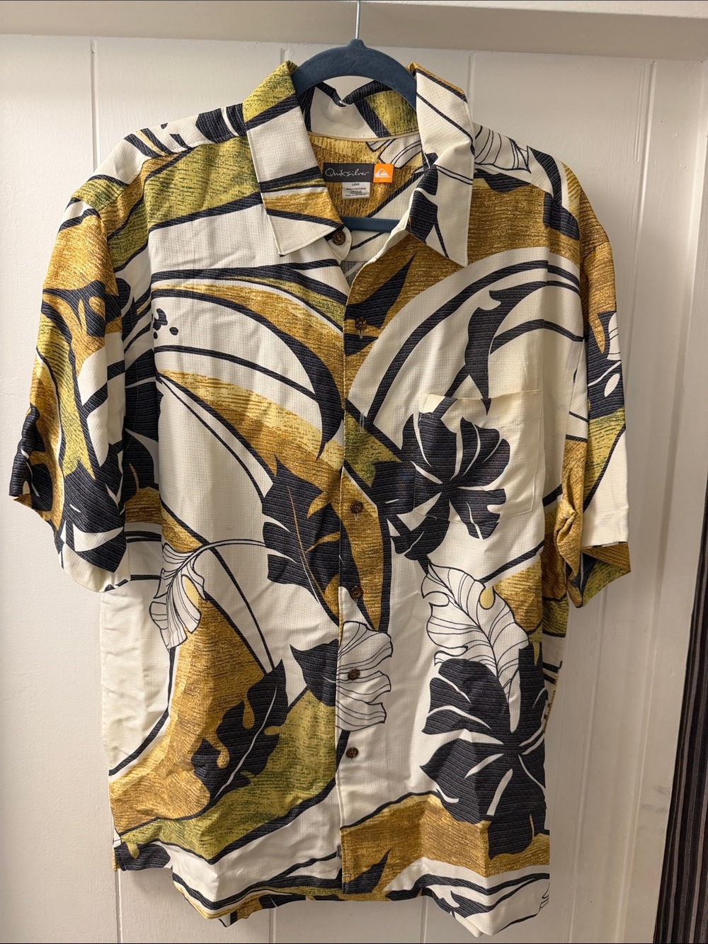 Quiksilver Men’s Short-Sleeve Tropical Button-Up Shirt - Mustard/Black/Cream